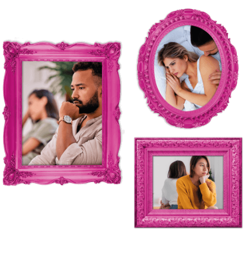 Framed images of couples relationships affected by depression